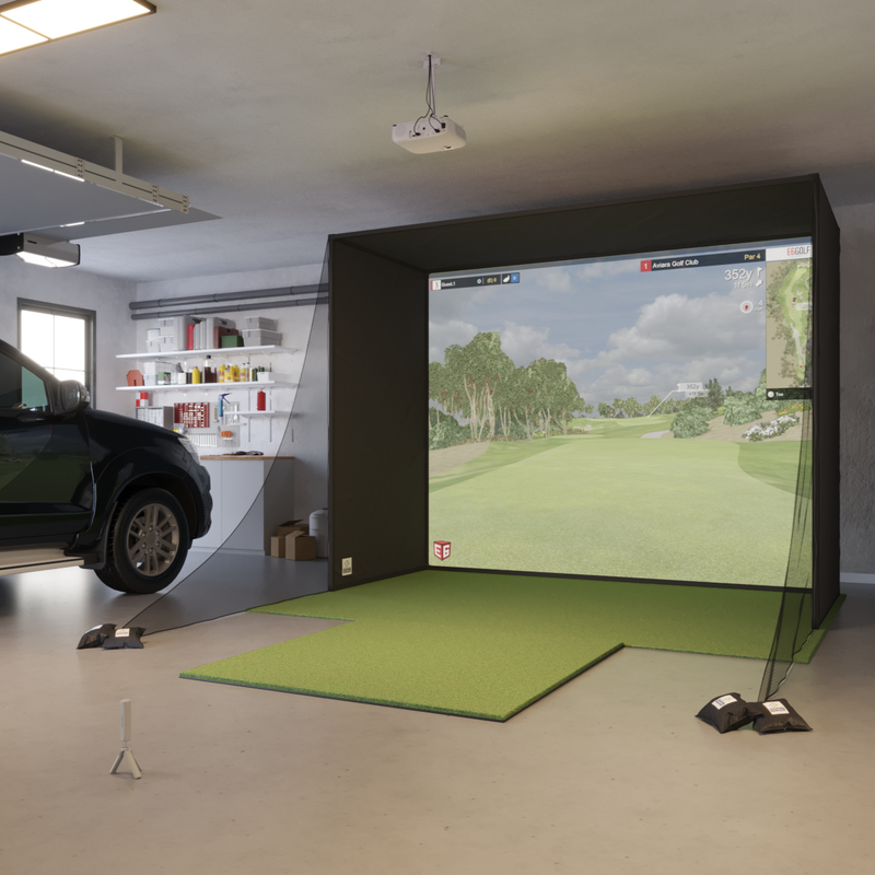 Rapsodo MLM2PRO SwingBay : in a SwingBay enclosure, projector setup